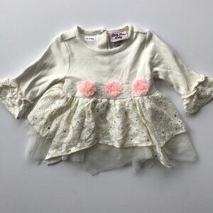 FREE w PURCHASE Little Lass Baby Tutu Dress cream white sparkle tole lace 3-6 mo